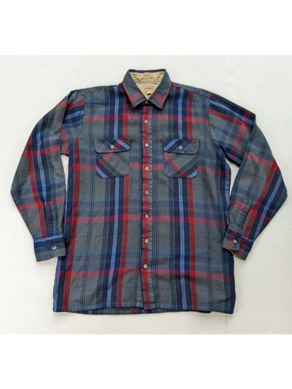 Vintage 80s Men's Shirt Arrow Sportswear Size L Tall Plaid Woven Button-Up